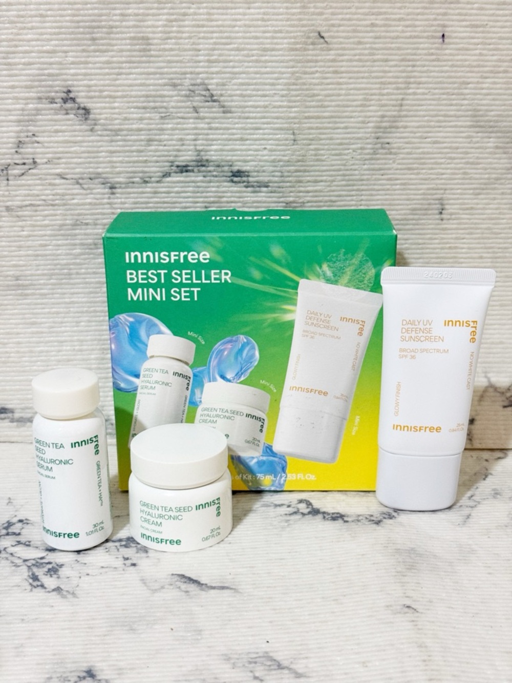 INNISFREE K-Beauty Best Seller Mini Set: Sunscreen, Green Tea Serum & Cream